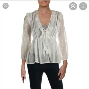 Aqua Sheer Ruffle Blouse